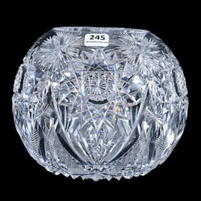 Rose Bowl, American Brilliant Cut Glass, Hobstar, Nailhead Diamond, Crosshatch, Star And Fan Motif
