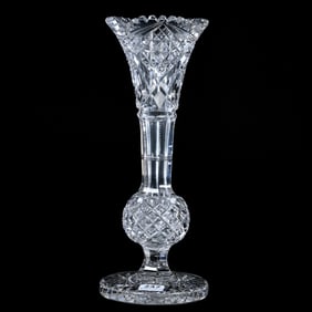 Pedestal Vase, American Brilliant Cut Glass, Signed J. Hoare, Hobstar, Crosshatch And Kite Motif