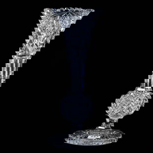 Pedestal Vase, American Brilliant Cut Glass, Signed J. Hoare, Hobstar, Crosshatch And Kite Motif: Pedestal Vase, American Brilliant Cut Glass, Signed J. Hoare, Hobstar, Crosshatch And Kite Motif, 10" x 4", Crosscut Diamond Knob Stem, Hobstar Foot, Sherri Schott Collection, Kansas.