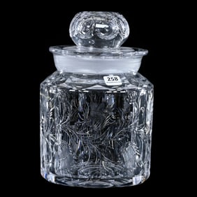 Cigar Humidor, American Brilliant Cut Glass, Flute Pattern With Finely Engraved Floral Decor