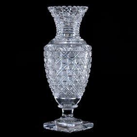Pedestal Vase, American Brilliant Cut Glass, Harvard Pattern, Also Known As Cane Pattern