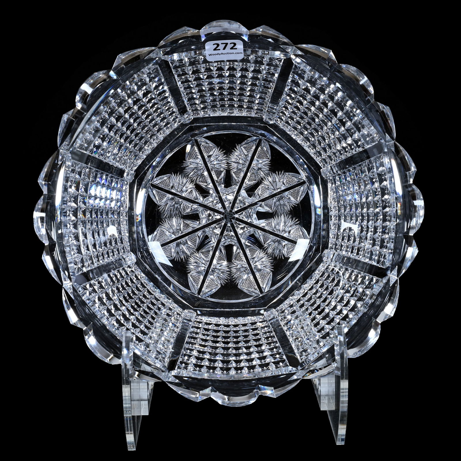 Bowl, American Brilliant Cut Glass, Signed Libbey Panel Star Pattern (1 of 4)