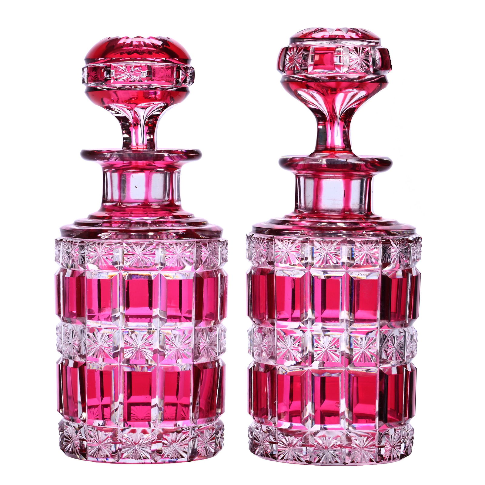 Pair Cologne Bottles, BPCG, Cranberry Cut To Clear (1 of 3)