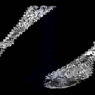 Vase, American Brilliant Cut Glass, Libby Blank Pattern With Pattern Cut Ring Neck: Vase, American Brilliant Cut Glass, Libby Blank Pattern With Pattern Cut Ring Neck, 11.5" x 6.25", Eight-Point Mitered Star Base, Heavy Blank, Sherri Schott Collection, Kansas. UPDATED 11-7-25: Patter