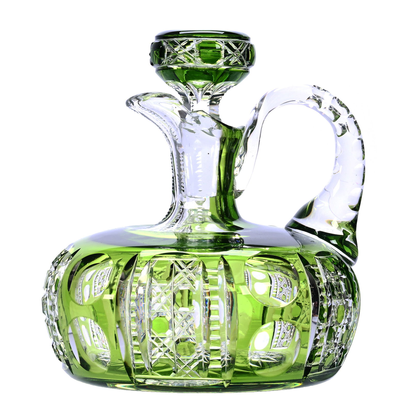 Ship's Decanter, American Brilliant Cut Glass, Green Cut To Clear Montrose Pattern By Dorflinger (1 of 3)