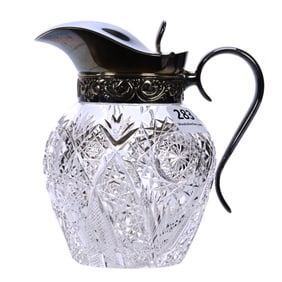 Syrup Pitcher, American Brilliant Cut Glass, Chrysanthemum Pattern By Hawkes