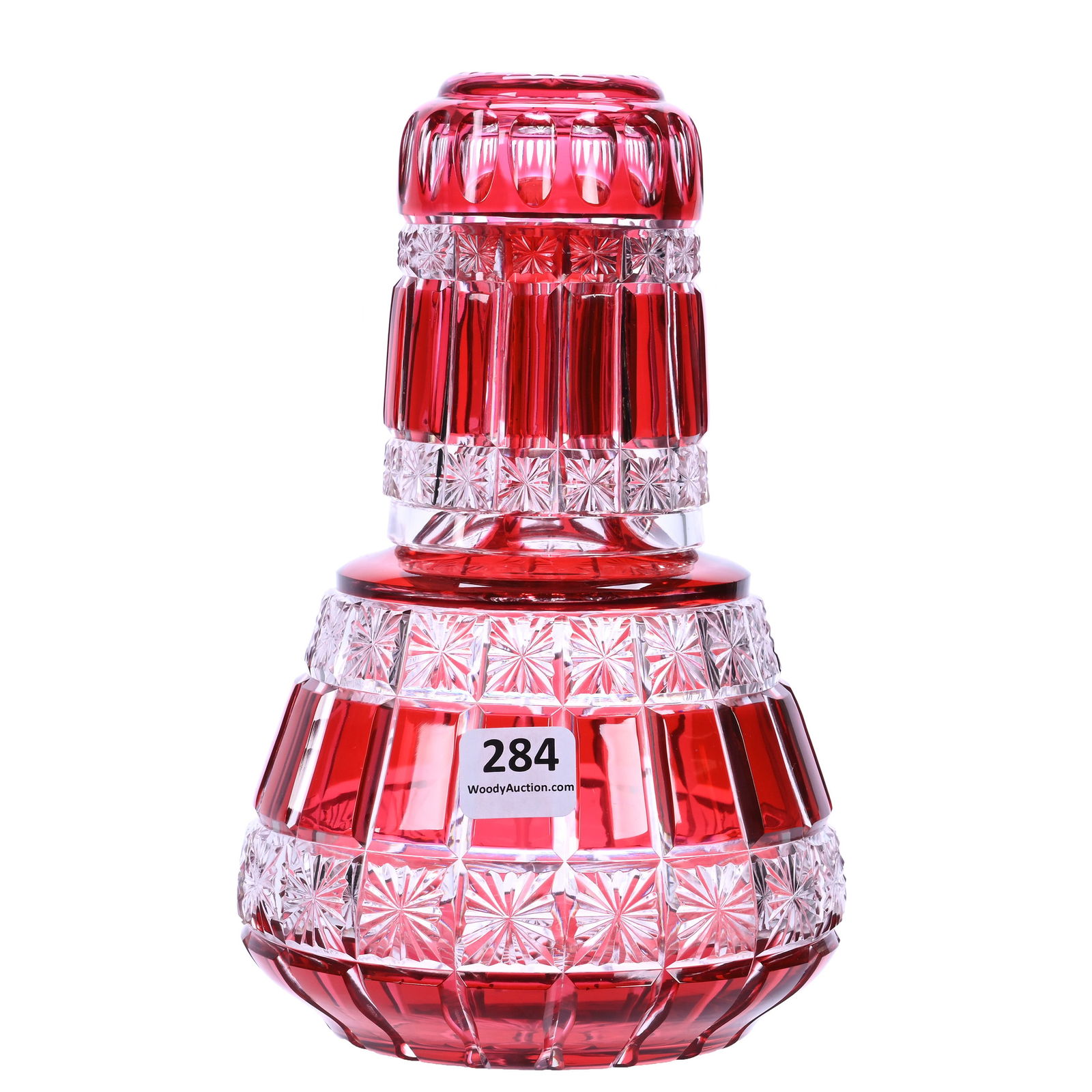 Tumble-Up, BPCG, Cranberry Cut To Clear, Panels & Stars Pattern Attributed To Val St. Lambert (1 of 3)