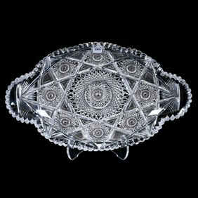 Ice Cream Tray, American Brilliant Cut Glass, Hobstars, Crosshatch, Miter And Fan Motif
