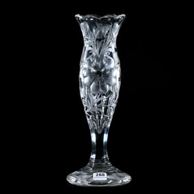 Vase, American Brilliant Cut Glass, Signed Tuthill Wild Rose Pattern