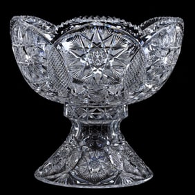 Punch Bowl, Two Part, American Brilliant Cut Glass, Pattern #136 By Meriden