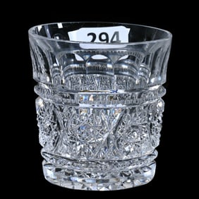 Double Shot Whiskey Tumbler, American Brilliant Cut Glass, Aberdeen Pattern By Jewel Cut Glass