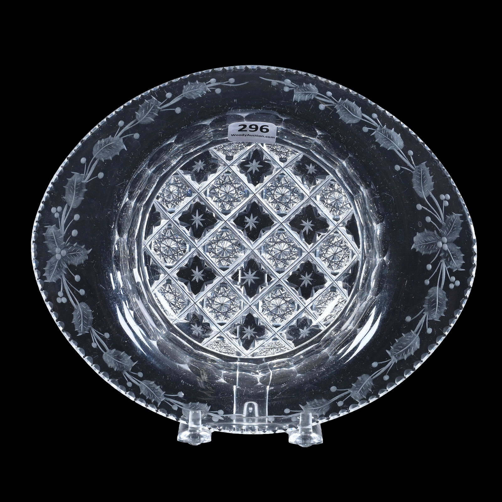 Oval Dish, American Brilliant Cut Glass, Signed Sinclaire Snowflake And Holly Pattern (1 of 2)