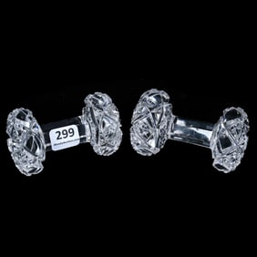 Pair Knife Rests, American Brilliant Cut Glass, Signed Hawkes Pattern #2