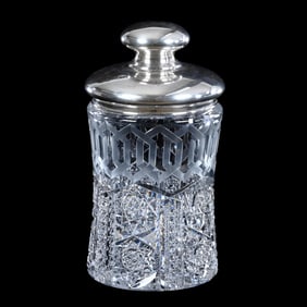 Humidor, American Brilliant Cut Glass, Alhambra Pattern By Meriden