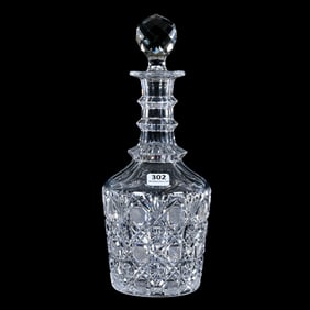Decanter, American Brilliant Cut Glass, Harvard Pattern, Also Known As Cane Pattern