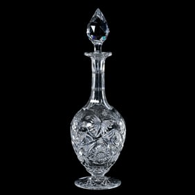 Pedestal Decanter, American Brilliant Cut Glass, Butterfly And Floral With Hobstar And Fan
