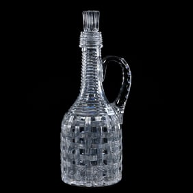 Demijohn Jug, American Brilliant Cut Glass, Basket Weave Pattern, Step Cut Neck