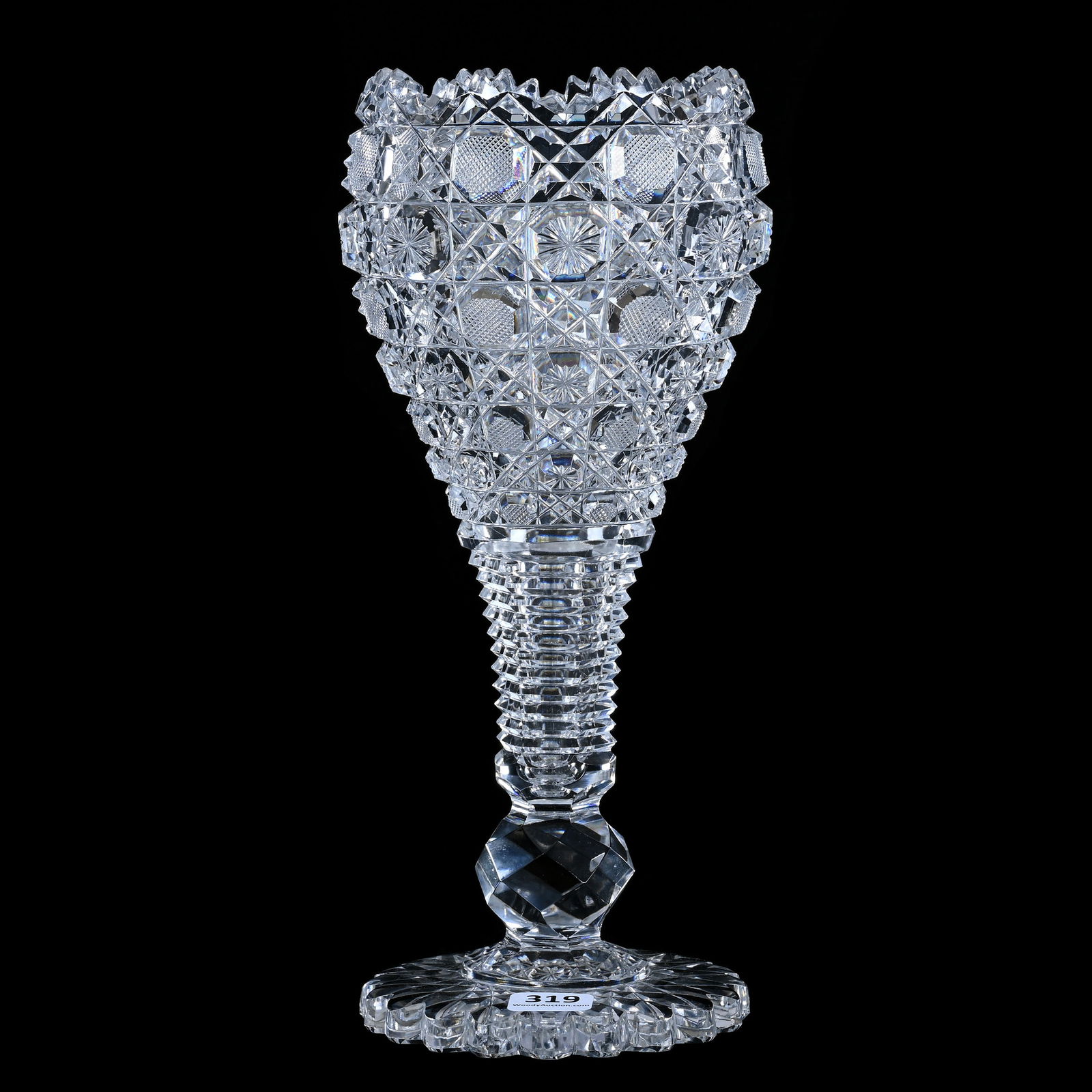 Chalice Vase, American Brilliant Cut Glass, Harvard Pattern With Step Cut And Faceted Cut Knob Stem (1 of 3)