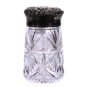 Sugar Shaker, American Brilliant Cut Glass, Quartered Diamond With Cross Hatch, Star, And Fan