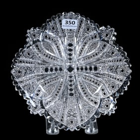 Plate, American Brilliant Cut Glass, Aztec Pattern By Libbey
