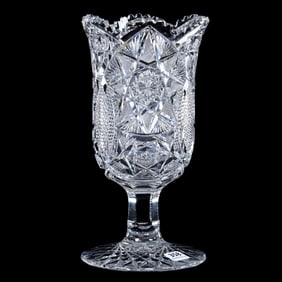 Pedestal Celery Vase, American Brilliant Cut Glass, Pattern #136 By Meriden