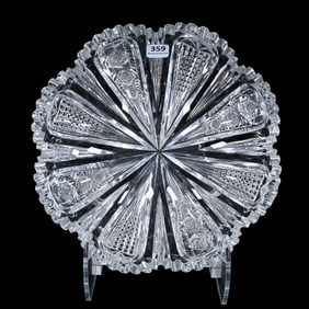 Blown Mold Bowl, American Brilliant Cut Glass, Alternating Panels Of Hobstar, Prism, And Fan Motif,