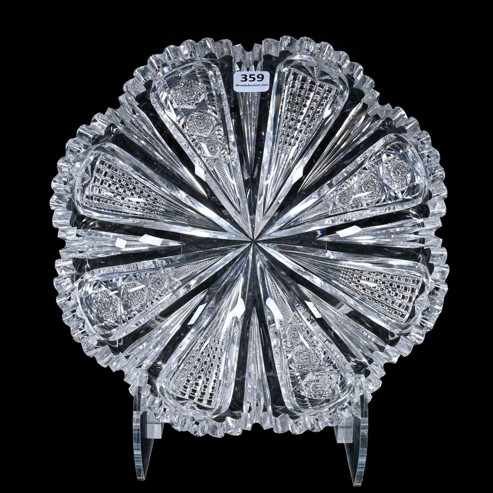 Blown Mold Bowl, American Brilliant Cut Glass, Alternating Panels Of Hobstar, Prism, And Fan Motif, (1 of 2)