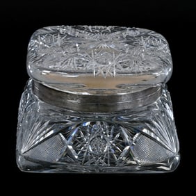 Square Hinged Dresser Box, American Brilliant Cut Glass, Attributed To C.F. Monroe
