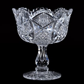Pedestal Fruit Bowl, American Brilliant Cut Glass, Signed Hawkes Raleigh Pattern