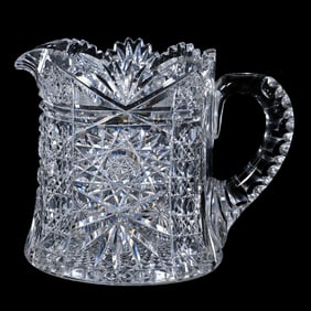 Cider Pitcher, American Brilliant Cut Glass, Hobstar, Cane, Prism, Star, And Fan Motif