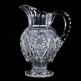 Two Quart Jug, American Brilliant Cut Glass, Signed Libbey Pattern #182