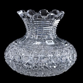 Flower Center, American Brilliant Cut Glass, Harvard Type Pattern With Step Cut Neck