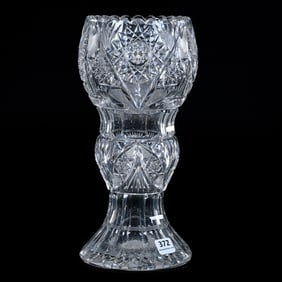 Vase, American Brilliant Cut Glass, Hobstar, Vesica, Crosshatch, Miter, And Fan Motif