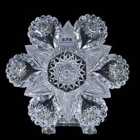 Blown Mold Bowl, American Brilliant Cut Glass, Alternating Hobstar And Fan Motif