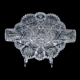Napoleon Hat Bowl, American Brilliant Cut Glass, Hobstar, Cane, Crosshatch, Fan, And Feather Motif