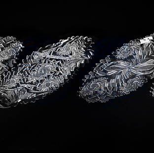 (2) Plates, American Brilliant Cut Glass: (2) Plates, American Brilliant Cut Glass, 7", (1) Three Sections Of Hobstar, Cross Cut Diamond, And Miter Motif, (1) Four Sections Of Hobstar, Vesica, Cross Hatch, And Fan Motif, Rim Repair, Sherri