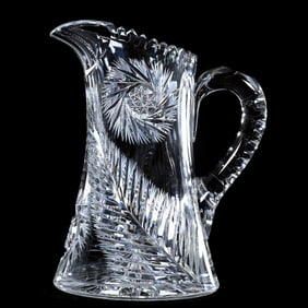 Pitcher, American Brilliant Cut Glass, Pinwheel And Fern Motif