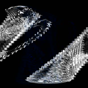Pitcher, American Brilliant Cut Glass, Pinwheel And Fern Motif: Pitcher, American Brilliant Cut Glass, Pinwheel And Fern Motif, 9.25" x 7.5", Double Notched Handle, Raycut Base, Sherri Schott Collection, Kansas.