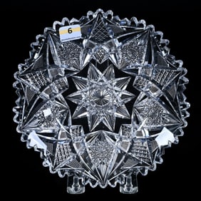 Plate, American Brilliant Cut Glass, Hobstar, Crosscut Diamond, Crosshatch Motif