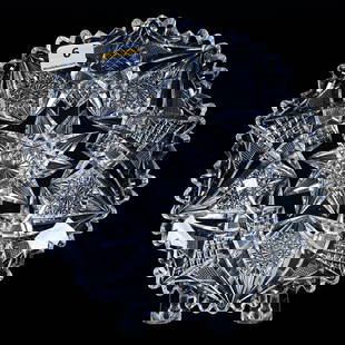 Plate, American Brilliant Cut Glass, Hobstar, Crosscut Diamond, Crosshatch Motif: Plate, American Brilliant Cut Glass, Hobstar, Crosscut Diamond, Crosshatch Motif, 7.25", Clear Blank, Pattern Chip, Sherri Schott Collection, Kansas.