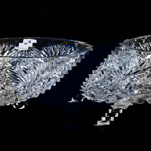 Three Footed Fernerie, American Brilliant Cut Glass: Three Footed Fernerie, American Brilliant Cut Glass, 4" x 7.75", Hobstar, Crosshatch, Miter, And Fan Motif, Sherri Schott Collection, Kansas.