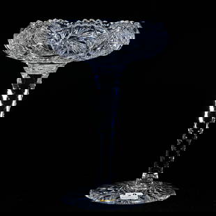 Rolled Rim Compote, American Brilliant Cut Glass: Rolled Rim Compote, American Brilliant Cut Glass, 9.25" x 6", Pinwheel, Hobstar, Cane, Crosshatch, And Notched Fan Motif, Solid Notched Stem, Hobstar Foot, Sherri Schott Collection, Kansas.