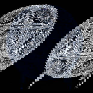 Bowl, American Brilliant Cut Glass: Bowl, American Brilliant Cut Glass, 3.25" x 8", Six Point Star Center With Hobstar, Prism, And Star Highlights, Tooth Chips, Sherri Schott Collection, Kansas.