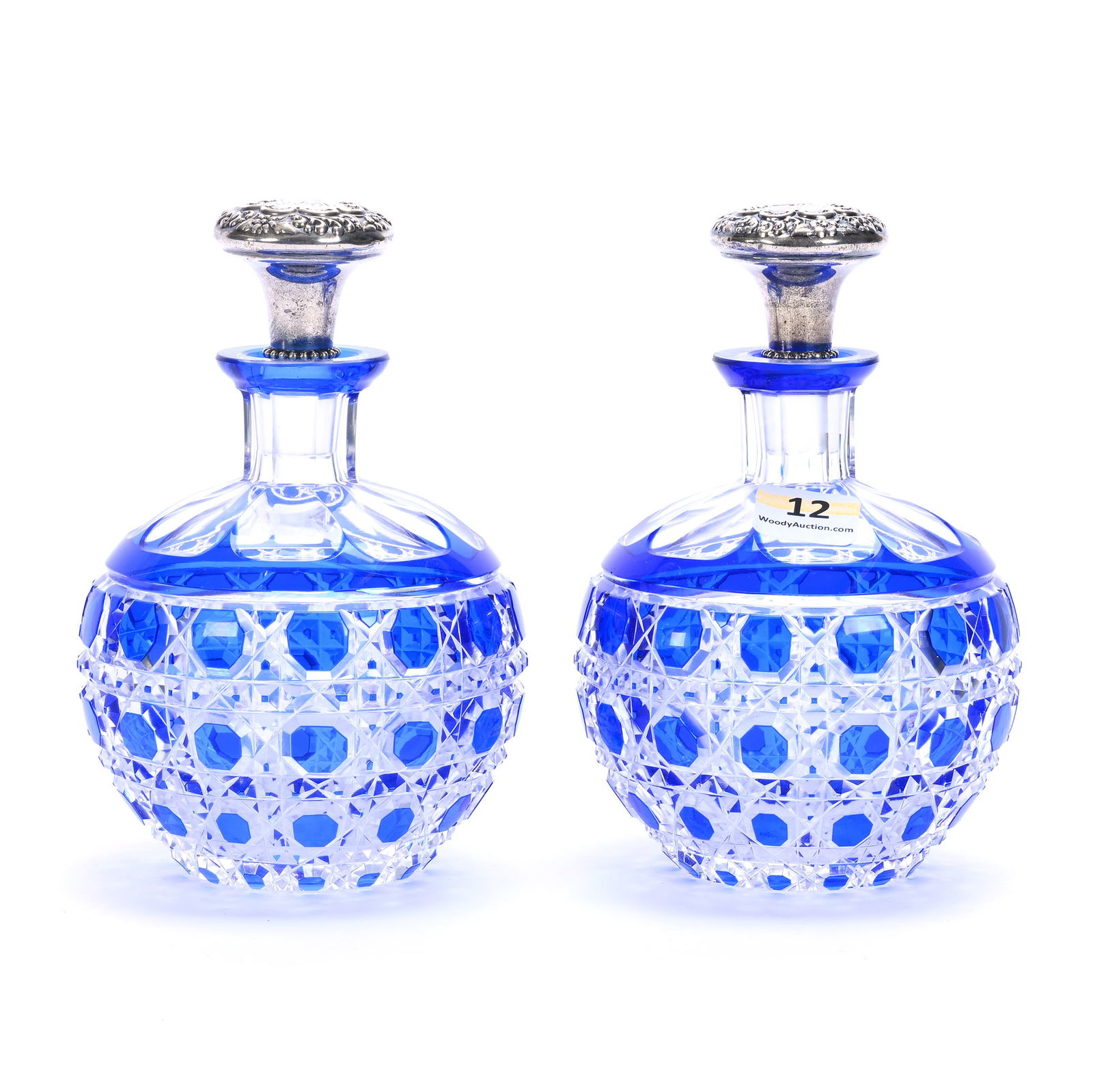 Pair Cologne Bottles, Brilliant Period Cut Glass, Blue Cut To Clear (1 of 5)