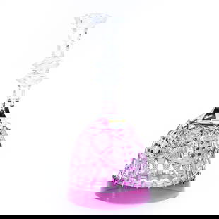 Bell, Cut Glass, Signed Pepi Herrmann Dated 2003: Bell, Cut Glass, Signed Pepi Herrmann Dated 2003, 9.25" x 4.25", Amethyst Cut To Clear, Fantastic Hobstar, Cane, And Prism Motif, No Clapper, Sherri Schott Collection, Kansas.