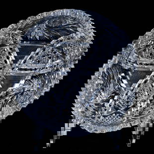 Bowl, American Brilliant Cut Glass: Bowl, American Brilliant Cut Glass, 4" x 8", Three Sections Of Pinwheel, Vesica, Cane, Nailhead Diamond, Crosshatch, And Prism Motif, Sherri Schott Collection, Kansas.