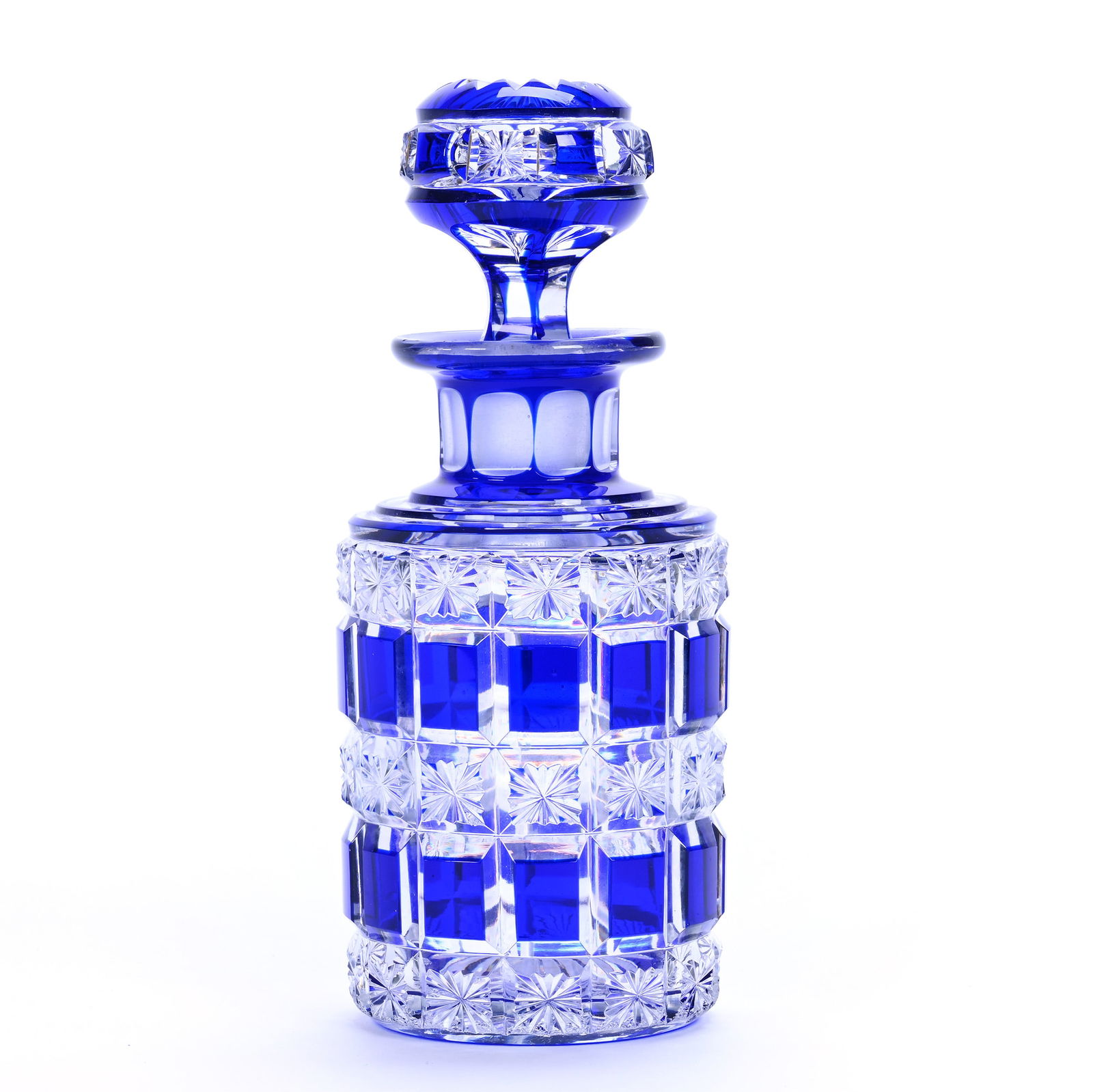 Cologne Bottle, Brilliant Period Cut Glass, Cobalt Blue Cut To Clear, Stars And Panels Pattern By (1 of 3)