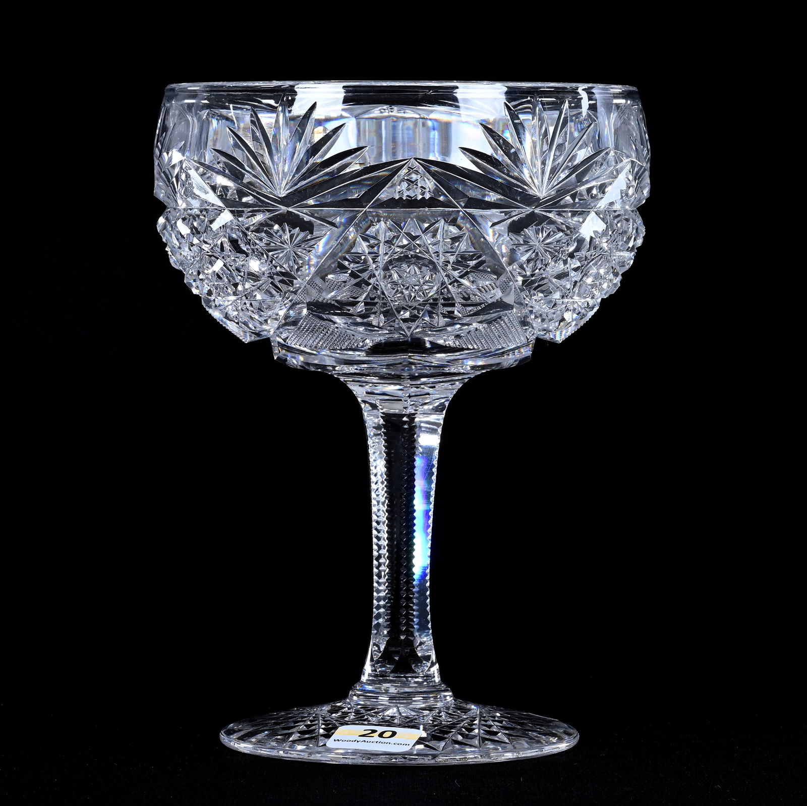 Grapefruit Supreme, American Brilliant Cut Glass: Grapefruit Supreme, American Brilliant Cut Glass, 6.75" x 5", Hobstar, Crosshatch, Star, And Fan Motif, Hobstar Foot, Attributed to Clark, Sherri Schott Collection, Kansas. Updated 10-15-25: Attribute