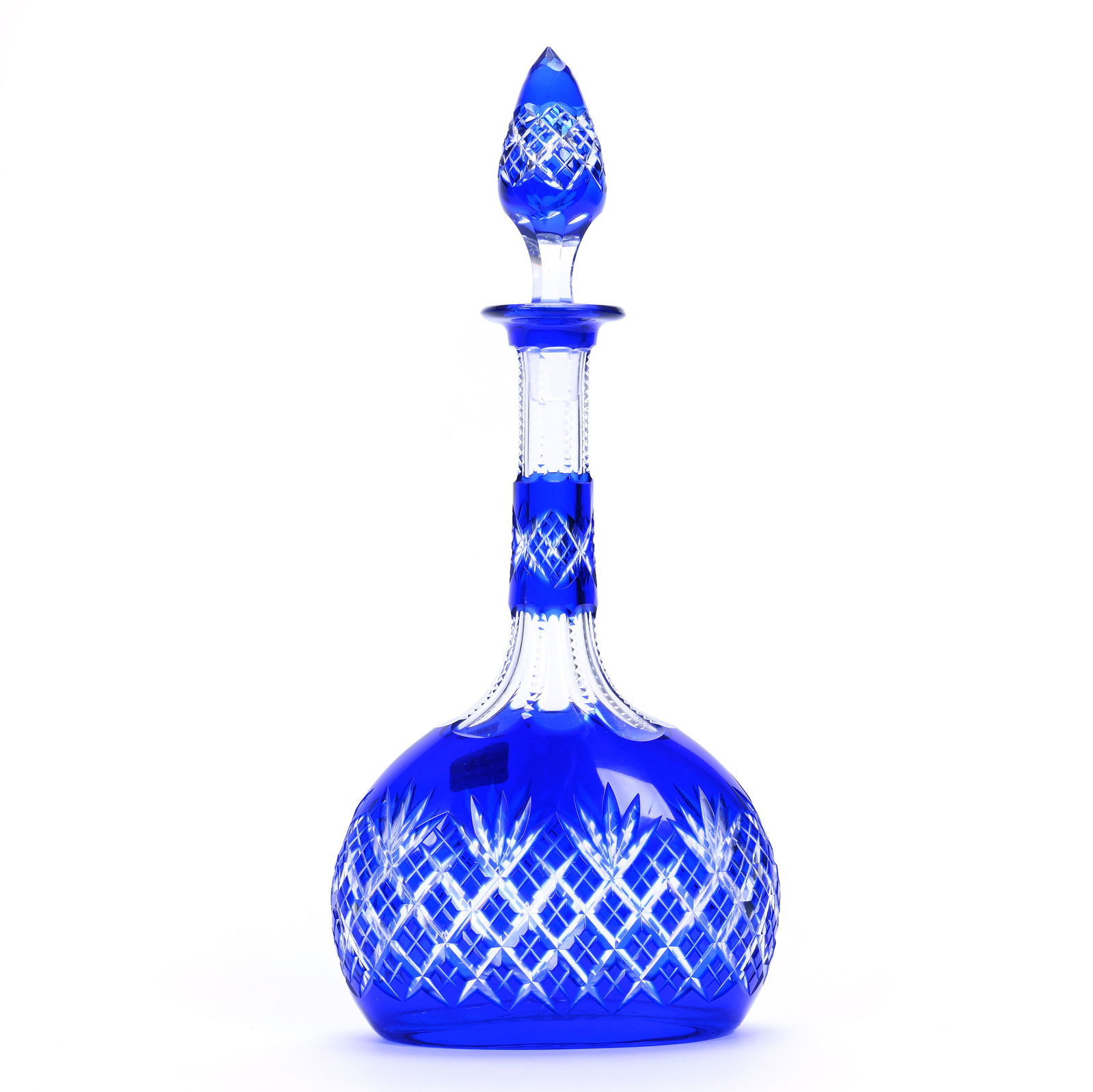 Flask Shaped Decanter, Brilliant Period Cut Glass, Cobalt Blue Cut To Clear (1 of 3)