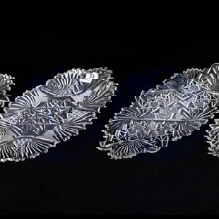 (2) Plates, American Brilliant Cut Glass: (2) Plates, American Brilliant Cut Glass, Approximately 7", (1) Signed Hawkes, Five Point Star With Hobstar, Cane, And Fan Highlights, (1) Flashed Hobstar Center With Crosshatch, Crosscut Diamond,